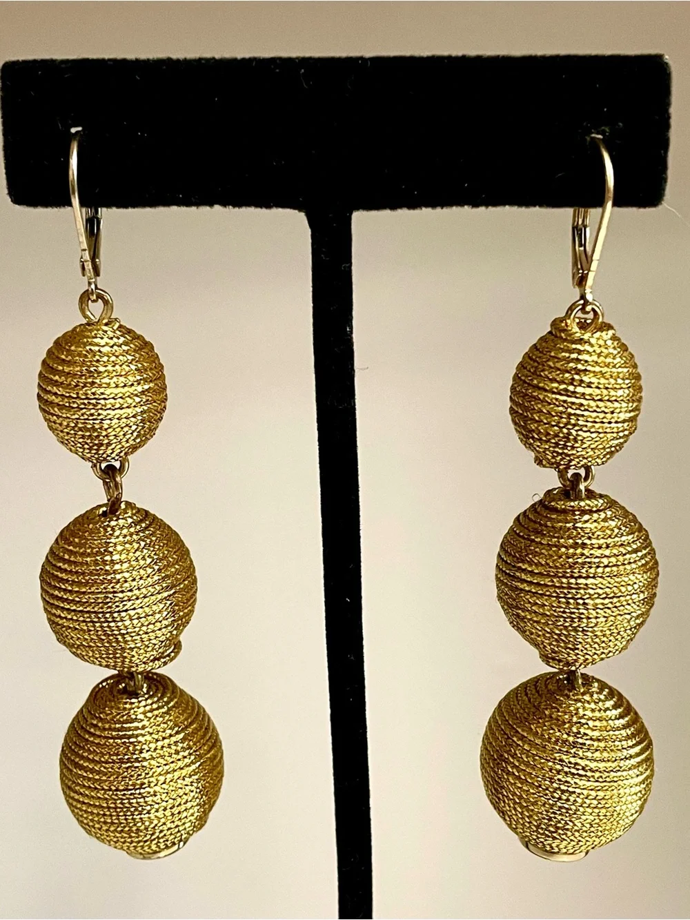 J.Crew Gold Tone Triple Mesh Ball Drop Earrings Sculptural Runway Dramatic Chic